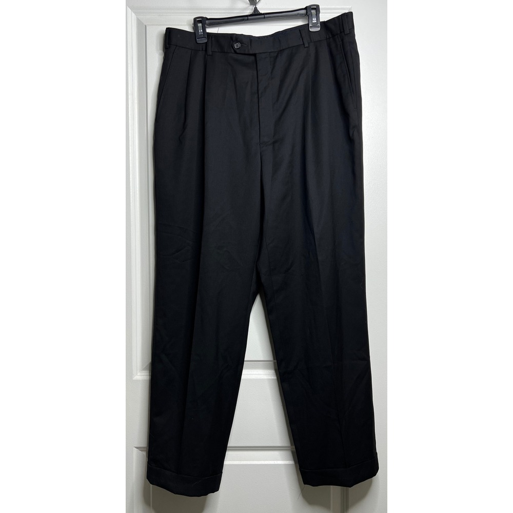 Brooks Brothers 1818 Madison Mens 38W Black 100% Wool Pleated Cuffed Dress Pants